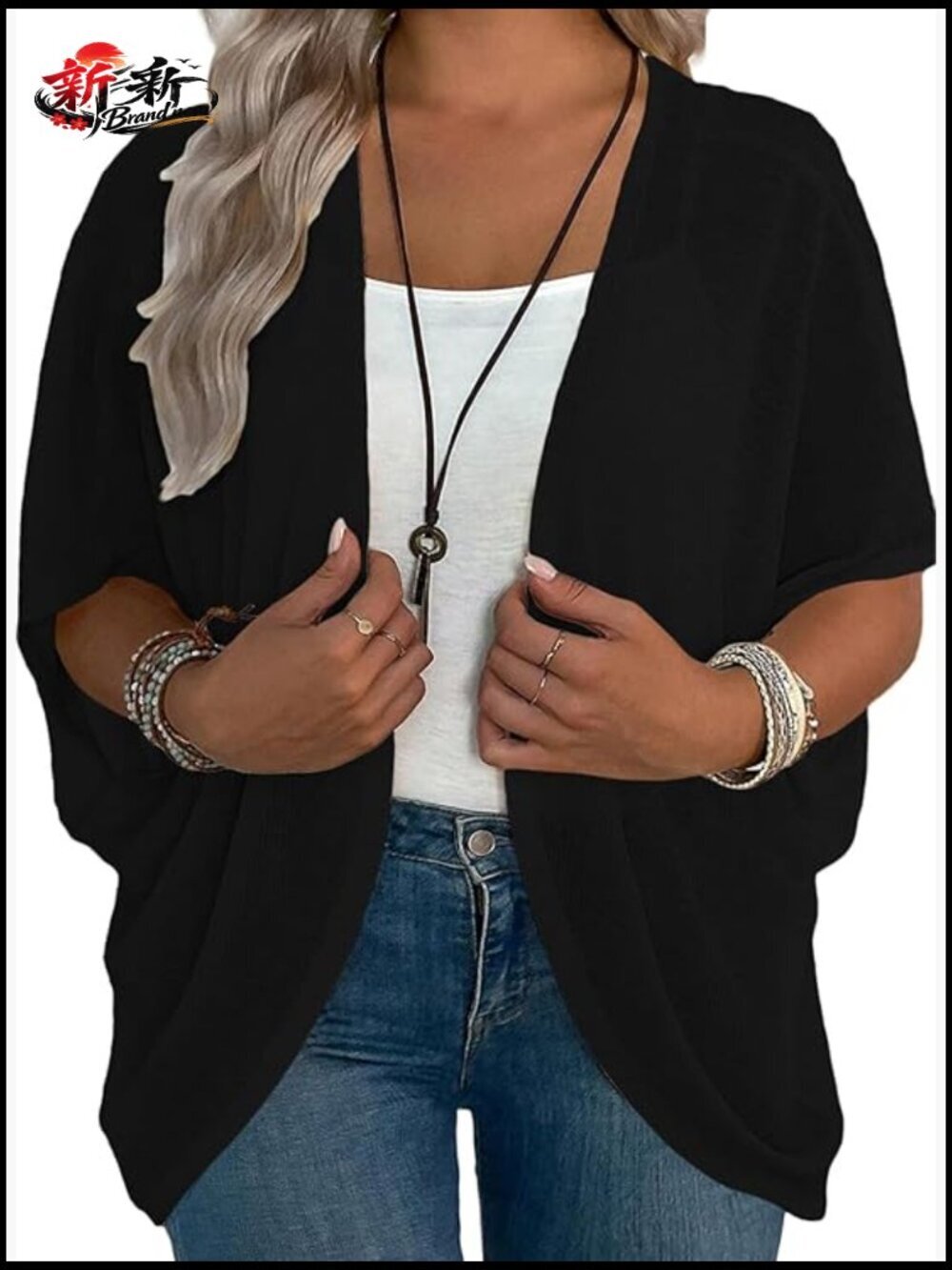 Half Sleeve Lightweight Summer Kimono Cover Up 1X-5X